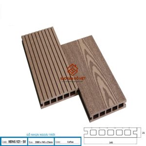 Sàn gỗ nhựa ngoài trời Hobi Wood HB145 V21-5V (Coffee)